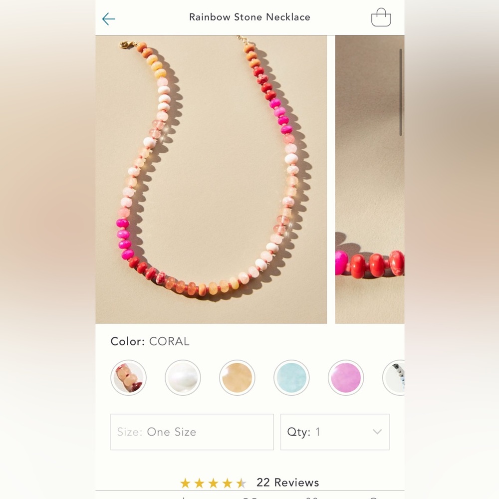 NWT Anthropologie 14K Gold plated rainbow(coral) stone/bead necklace